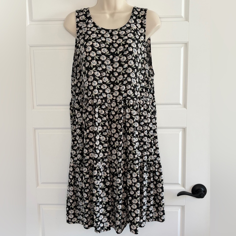 American Eagle Large Sleeveless Floral Tiered Dress Flowy Swing Dress Size L